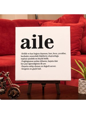 1001 Aile Kelime Anlamlı Kanvas Tablo 25 x 25 cm