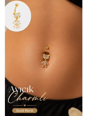 Sacce Scarves & Accessories Altın Renkli Ayıcık Model Taşlı Çelik Göbek Piercing