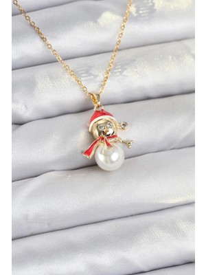 GV Home Mey Ithalat® 316L Çelik Zincir Gold Renk Kardan Adam Model Yılbaşı Temalı Kadın Kolye