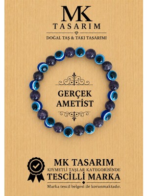 MK Tasarım Gerçek Ametist Taşı MKT.1.101.50- Taşların Kendi Rengidir-Rahatlatıcı, Dinginlik, Enerji Bilekliği