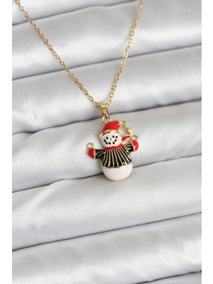GV Home Mey Ithalat® 316L Çelik Zincir Gold Renk Kardan Adam Figürlü Yılbaşı Temalı Kadın Kolye