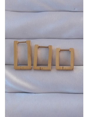 GV Home Mey Ithalat® 316L Çelik Gold Renk Dikdörtgen Küpe Seti