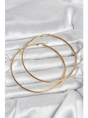 GV Home Mey Ithalat® 316L Çelik Gold Renk 80 mm Kadın Halka Küpe