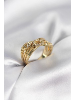 GV Home Mey Ithalat® Gold Renk Zirkon Taşlı Zincir Model Kadın Yüzük