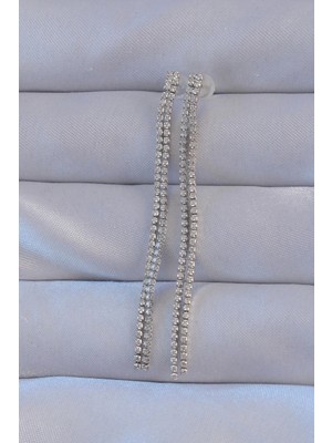 GV Home Mey Ithalat® Pirinç Gümüş Renk Zirkon Taşlı Su Yolu Model Küpe