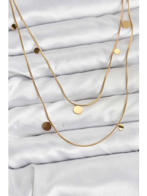 GV Home Mey Ithalat® 316L Çelik Zincir Gold Renk Pullu Kadın Kolye