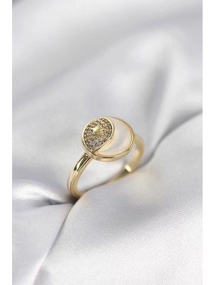 GV Home Mey Ithalat® Ay Yıldız Model Gold Renk Zirkon Taşlı Kadın Yüzük