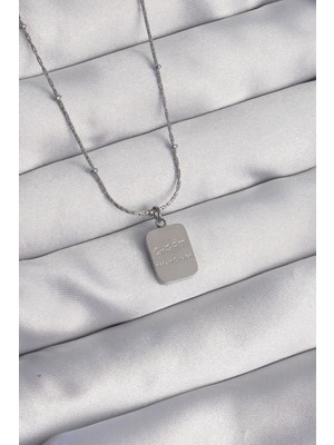 GV Home Mey Ithalat® 316L Çelik Gümüş Renk Kare Charm Model Kolye