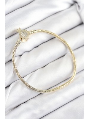 GV Home Mey Ithalat® Pirinç Charm Zirkon Taşlı Taç Model Gold Renk Kadın Bileklik