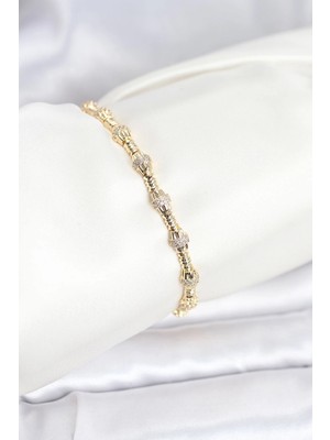 GV Home Mey Ithalat® Pirinç Gold Renk Vıp Seri Punta Model Zirkon Taşlı Kadın Bileklik