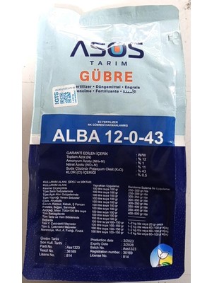Asos Tarım – Alba 12-0-43 - 1 kg - Hızlı Etki, Güçlü Gelişim