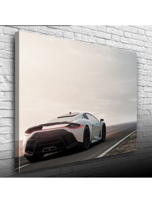 İşsevenler Beyaz Spor Araba Fotoğrafı Kanvas Tablo 50 x 70