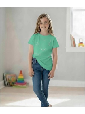 Difa Kids Kız Çocuk Basic Tişört Kısa Kollu Bisiklet Yaka