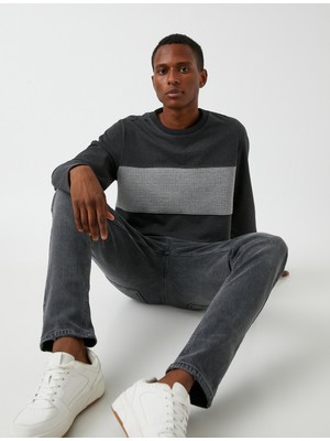 Koton Bisiklet Yaka Sweatshirt Dokulu Şardonlu