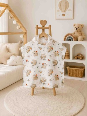 Sallhome Baby Textile Sallhome Koala Desenli Kapüşonlu Müslin Çocuk Pançosu | Yazlık Plaj & Havuz Pançosu | 2-6 Yaş