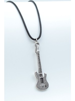 Alooya Elektro Gitar Gümüş Kaplama Deri İp Kolye