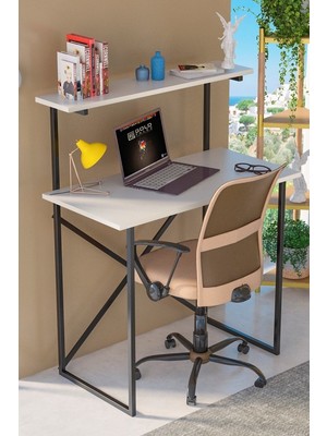 İşsevenler 75 Cm Çalışma Masası Raf Kitaplık Çok Amaçlı Ofis Masa Beyaz 45 Cm Modern Beyaz Suntalam 90 Cm 75 X