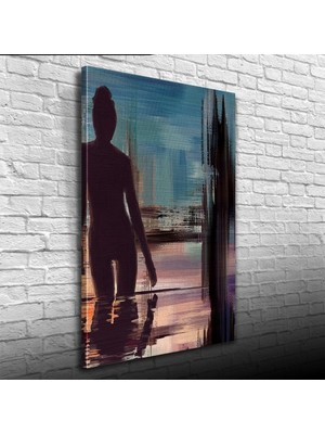 İşsevenler Gece Havuzdaki Kadın , Mavi Siyah Tonlarda Kanvas Tablo 50 x 70