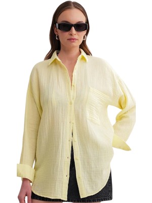 Thiff Gymwear Kadın Oversize Basic Cepli Müslin Gömlek