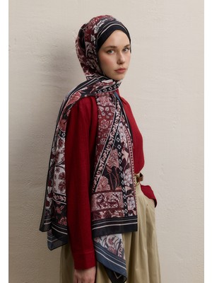 Fresh Scarfs Lilies Desen İpek Krep Şal Bordo
