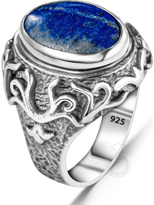 Modasilvers 925 Ayar Gümüş Doğal Lapis Lazuli Taşlı Erkek Yüzük