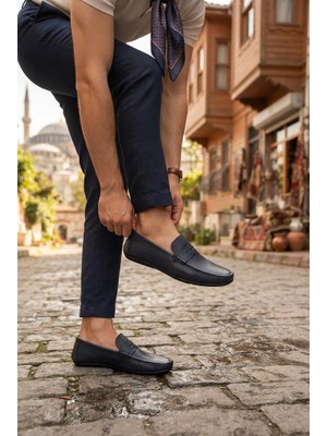 Mehmet Mete 31100 Lacivert Hakiki Deri Loafer Erkek Babet Erkek Ayakkabı
