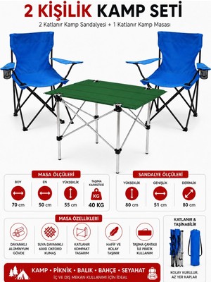 Trendinyeri 2 Sandalyeli Katlanır Kamp Seti Masa ve Sandalye Takımı