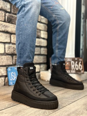 Ebrus Trend ET0811 Yüksek Siyah Taban Siyah Paraşüt Kumaş Cilt Detaylı Yarım Bilek Spor Bot