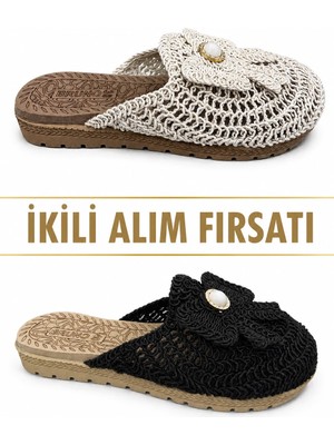 papucumun dünyası Kadın Hasır Örgü Şık Hafif Günlük Gezmelik Terlik