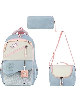Baginn 3'lü Ilkokul Çantası 40*30 cm Beslenme Çantası Kalem Kutusu Ortopedik Kız Çocuk Ilk Okul Çantası