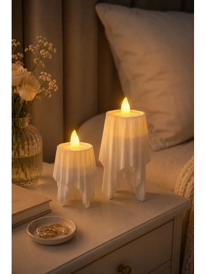 Morbella Uçan Beyaz Mum Formlu Bohem Tealight Seti, Hediye Mumlu, Dekoratif Obje