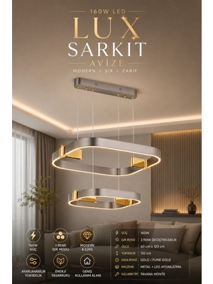 Elvora Home Modern (Premium) 2'li 3 Renkli Ledli 160W Sarkıt Avize Platin Salon Mutfak Oturma Odası Avizesi Modelleri
