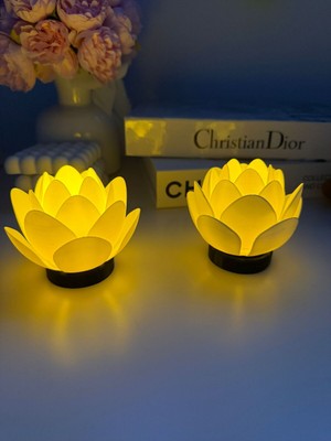 Empressco Lotus LED Mum Çiftli Set, Dekoratif Gece Lambası ve Huzur Işığı