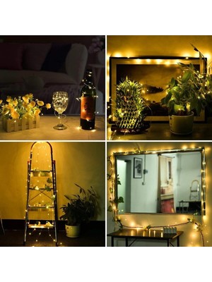 Sora Home Peri LED Işık 10 Metre (Sarı) Pilli Aydınlatma Şerit LED Saçak Spot Süsleme