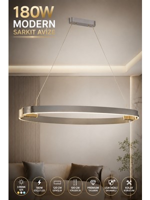 Elvora Home Modern (Premium) Platin Renk 180W 3 Renkli Ledli Sarkıt Avize Salon Mutfak Oturma Odası Avizesi Modelleri
