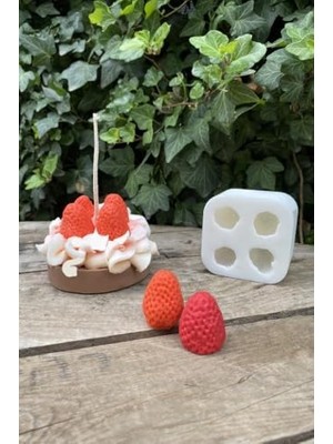 NY Home Çilek Dörtlü Mum Kalıbı (Silikon) (2,5 x 2,5 x 3 Cm) (Küçük Süsleme Kalıbı) 1 Adet