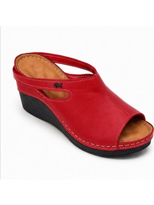 N Napa Shoe NP.1001.KIRMIZI.DERİ Terlik