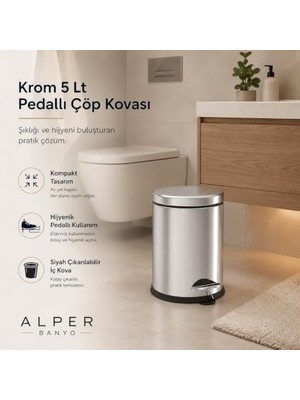 NY Home Krom 5 Lt Micro Pedallı Çöp Kovası