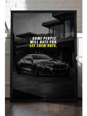 Duvarda Araba Motivasyon Siyah Ahşap Çerçeveli Poster, Dekoratif Araba Duvar Tablosu