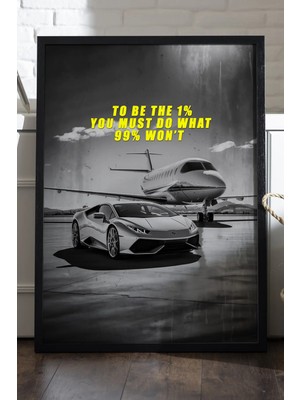 Duvarda Araba Motivasyon Siyah Ahşap Çerçeveli Poster, Dekoratif Araba Duvar Tablosu