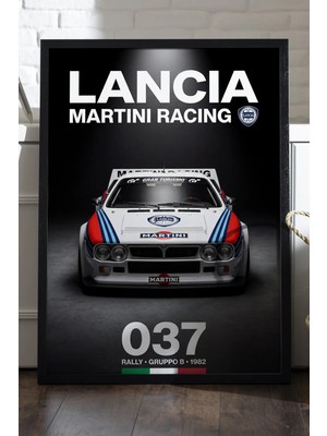 Duvarda Lancia Rally 037 Siyah Ahşap Çerçeveli Poster, Dekoratif Araba Duvar Tablosu