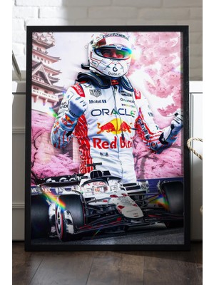 Duvarda Max Verstappen Siyah Ahşap Çerçeveli Poster, Dekoratif Formula 1 Duvar Tablosu