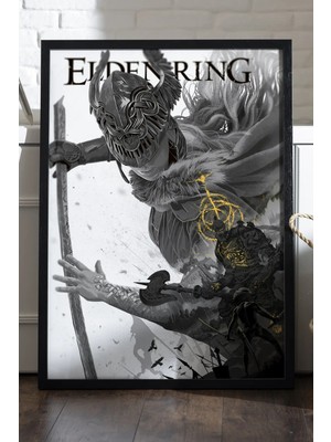 Duvarda Elden Ring Siyah Ahşap Çerçeveli Poster, Dekoratif Oyun Duvar Tablosu