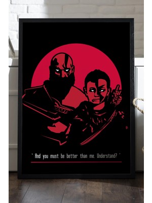 Duvarda God Of War Siyah Ahşap Çerçeveli Poster, Dekoratif Oyun Duvar Tablosu