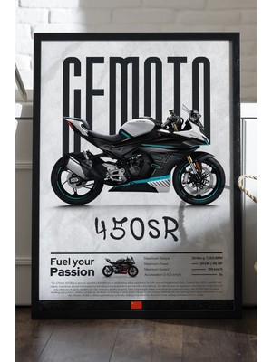 Duvarda Cfmoto 450 Sr Siyah Ahşap Çerçeveli Poster, Dekoratif Motosiklet Duvar Tablosu