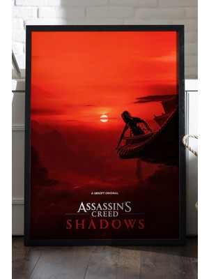 Duvarda Assassin's Creed Shadows Siyah Ahşap Çerçeveli Poster, Dekoratif Oyun Duvar Tablosu