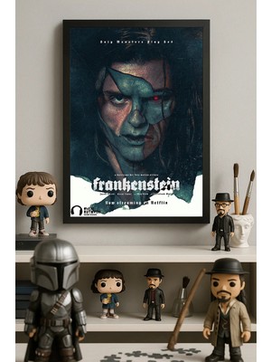 Duvarda Frankenstein Siyah Ahşap Çerçeveli Poster, Dekoratif Film Duvar Tablosu