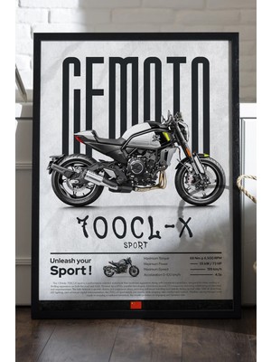 Duvarda Cfmoto 700 Cl-X Sport Siyah Ahşap Çerçeveli Poster, Dekoratif Motosiklet Duvar Tablosu