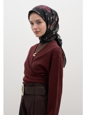 Fresh Scarfs Midnight Rose Desen Pamuklu Viskon Eşarp Siyah