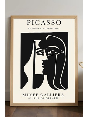 Duvarda Pablo Picasso Doğal Ahşap Çerçeveli Poster, Dekoratif Sanatsal Duvar Tablosu